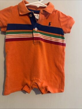 Ralph Lauren Orange Polo Stripe Baby Romper 3 mo